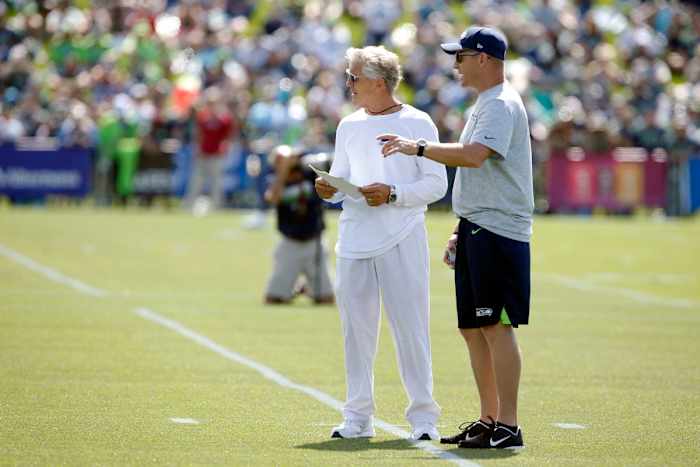 Carroll credits Bevell with bringing Russell Wilson to Seattle. Mandatory Credit: Joe Nicholson-USA TODAY Sports